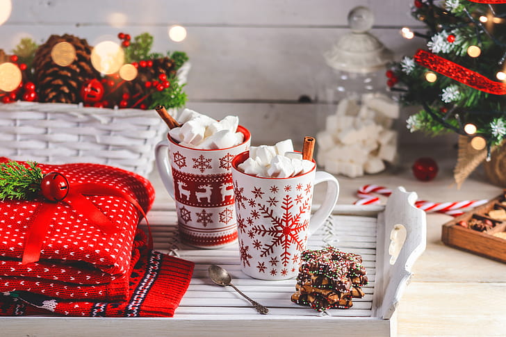 Food, Hot Chocolate, Christmas, Cookie, Cup, Drink, Marshmallow, Still Life, HD wallpaper