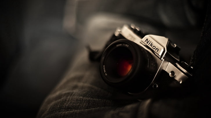 черен и сив Nikon DSLR фотоапарат, камера, nikon, макро, HD тапет