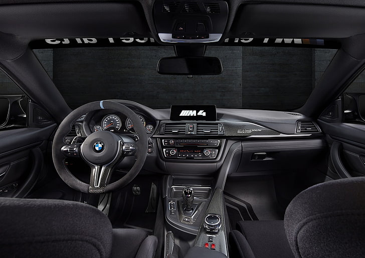 foto di interni BMW neri, BMW M4, Sfondo HD