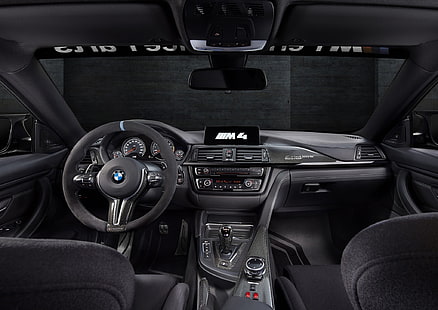 黒いBMW車のインテリア、BMW M4の写真、 HDデスクトップの壁紙 HD wallpaper