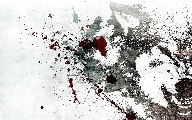 Wolf Abstract Blood Splatter HD, abstract, digital/artwork, wolf, blood, splatter, HD wallpaper