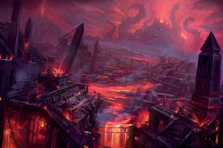sfondi digitali di edifici bruciati, World of Warcraft, fantasy art, videogiochi, Sfondo HD
