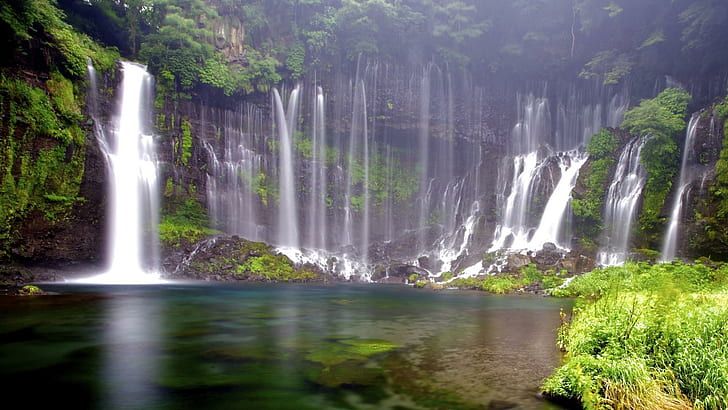 Shiraito Falls In Japan, trees, cliff, waterfalls, wide, pool, nature and landscapes, HD wallpaper