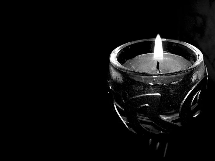 Photography, Black, Light, Lamp, Dark Background, grayscale photo of candle, photography, black, light, lamp, dark background, HD wallpaper
