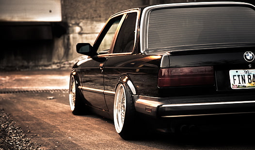schwarzes BMW Coupé, schwarz, BMW, e30, Haltung, 325si, HD-Hintergrundbild HD wallpaper