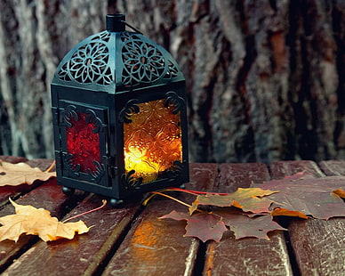 Фонарь Листья Осень HD, природа, листья, осень, фонарь, HD обои HD wallpaper