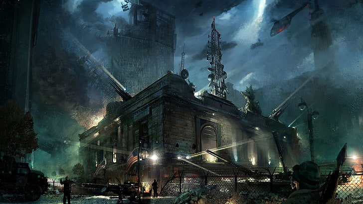 cattedrale marrone e nera, apocalittico, futuristico, buio, opera d'arte, Sfondo HD