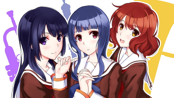 dziewczyny z anime, anime, Hibike! Euphonium, Kousaka Reina, Oumae Kumiko, Yoroizuka Mizore, mundurek szkolny, Tapety HD
