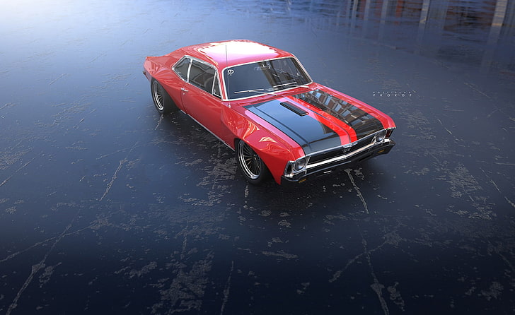 klassisches rotes Coupé, rote Autos, Fahrzeug, Chevrolet Chevelle, Rostislav Prokop, Auto, HD-Hintergrundbild