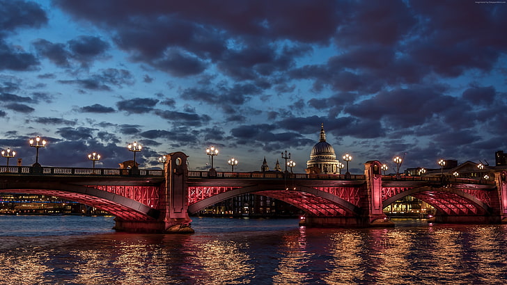 جسر وستمنشر ، لندن ، لندن ، المدينة ، المناظر الطبيعية ، الليل ، الكاتدرائية ، نهر التايمز ، المملكة المتحدة ، المياه ، الهندسة المعمارية ، إنجلترا، خلفية HD
