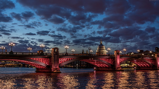 Westmincher Köprüsü, Londra, Londra, şehir, manzara, gece, katedral, Thames Nehri, İngiltere, su, mimarlık, İngiltere, HD masaüstü duvar kağıdı HD wallpaper