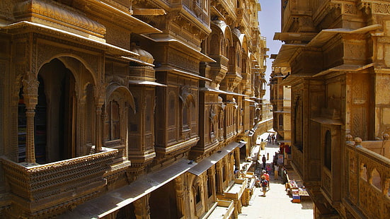 sokak, ev, Hindistan, Rajasthan, büyük Hint çöl, Jaisalmer, HD masaüstü duvar kağıdı HD wallpaper