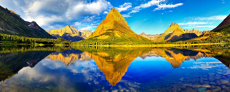 Glacier National Park Dual Monitor, beige-and-green mountain hills poster, national, dual, monitor, glacier, park, HD wallpaper HD wallpaper