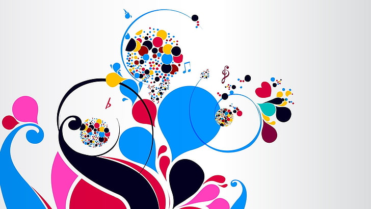 peinture florale blanche, bleue et rouge, motif, Fond d'écran HD