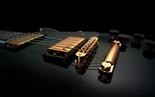 Guitarra eléctrica negra, guitarra, guitarra eléctrica, primer plano, Fondo de pantalla HD HD wallpaper