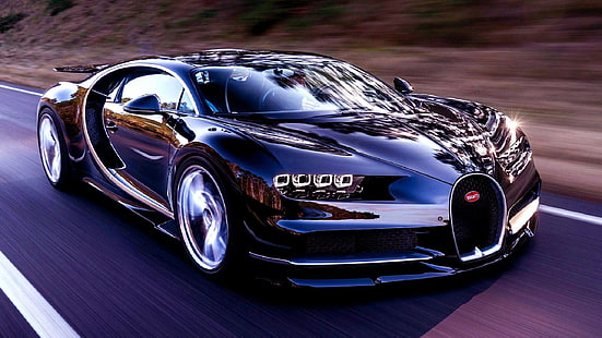 черный Bugatti Chiron, купе, bugatti, chiron, автомобиль мечты, черный, движение, скорость, HD обои HD wallpaper
