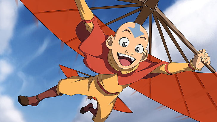 아바타 (애니메이션), 아바타 : 마지막 Airbender, Aang (아바타), 굵게, 날기, 회색 눈, 미소, HD 배경 화면