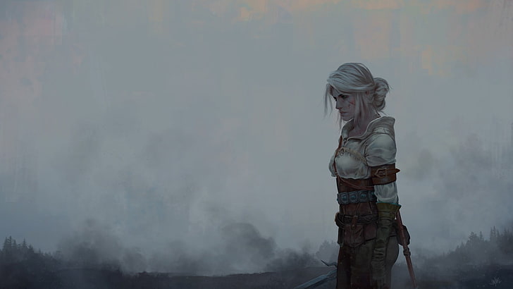 white haired woman wearing white and brown top anime character illustration, artwork, The Witcher, Ciri, video games, The Witcher 3: Wild Hunt, fantasy girl, blonde, Cirilla Fiona Elen Riannon, HD wallpaper