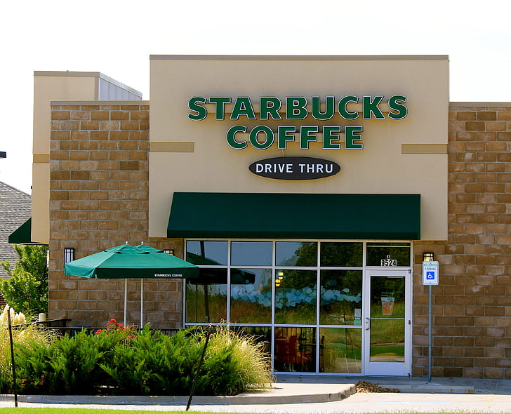Starbucks Coffee cafe, peoria, illinois, usa, starbucks, cafes, street, drive thru, HD wallpaper