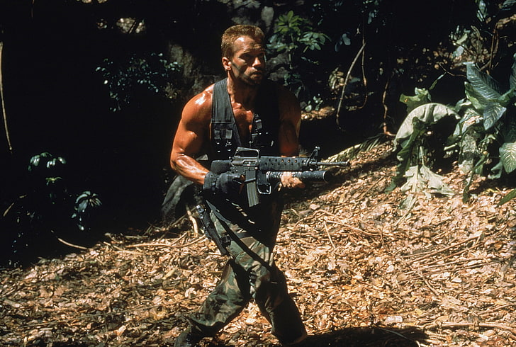 Arnold Schwarzenegger, man, jungle, soldiers, actor, Predator, Arnold Schwarzenegger, Dutch, HD wallpaper