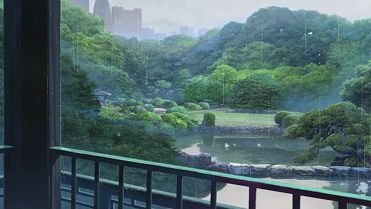 لوحة بركة بالقرب من الغابة ، أنيمي ، حديقة الكلمات ، ماكوتو شينكاي، خلفية HD