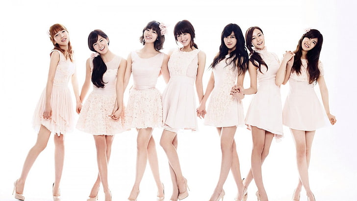 women's white sleeveless dress, Asian, group of women, HD wallpaper