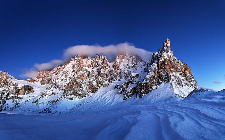 冬の風景、山、雪、自然、青い空、白と茶色の山、冬、風景、山、雪、自然、青、空、 HDデスクトップの壁紙