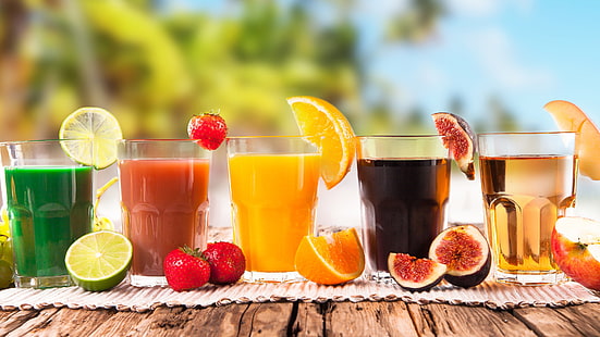 Cóctel, bebidas de fruta fresca, lima, fresa, naranja, higo, manzana, Cóctel, fresco, fruta, bebidas, lima, fresa, naranja, higo, manzana, Fondo de pantalla HD HD wallpaper
