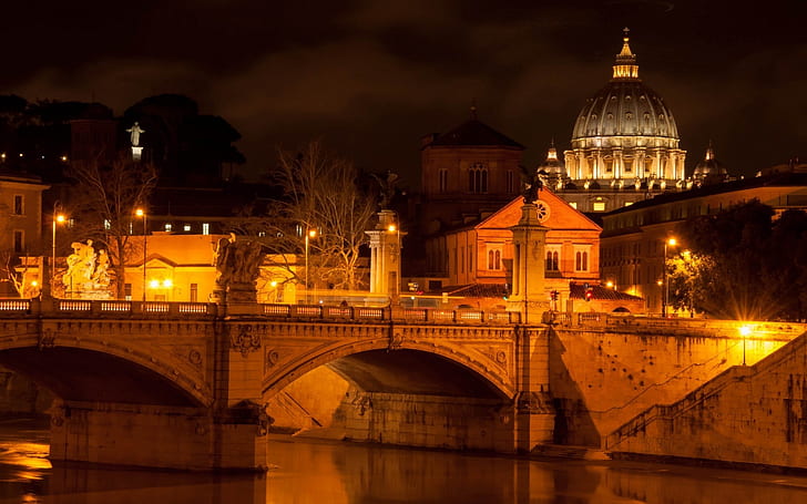 Vatican City Night Lights, rome, vatican, bridge, landscape, HD wallpaper