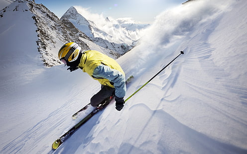 Skiing HD, person in green and gray windbreaker jacket, sports, skiing, HD wallpaper HD wallpaper