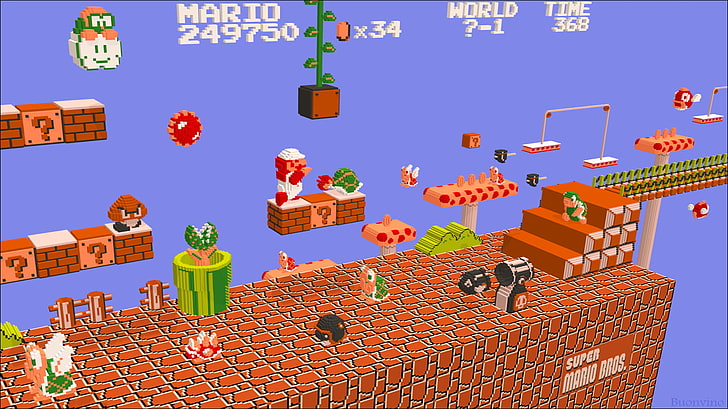 Скриншот игры Super Mario, Super Mario, Mario Bros., Super Mario Bros., видеоигры, HD обои