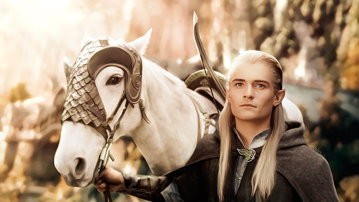 Il personaggio degli Elfi del Signore degli Anelli, cavallo, Il Signore degli Anelli, arte, Il Signore degli Anelli, Orlando Bloom, Legolas, Sfondo HD