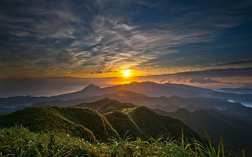 Pagi, gunung, matahari terbit, Pagi, Gunung, Matahari Terbit, Wallpaper HD HD wallpaper