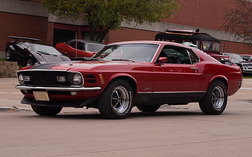 червено купе, Ford Mustang, мускулни коли, mach 1, HD тапет HD wallpaper