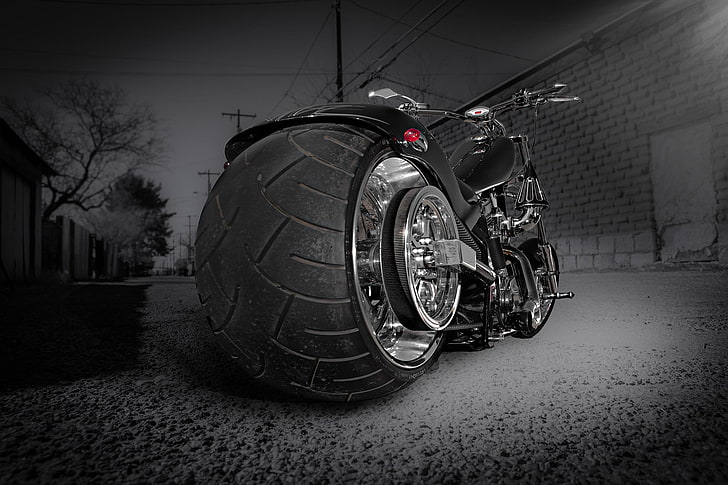 black motorcycle, motorcycle, bike, chopper, sports, style, HD wallpaper