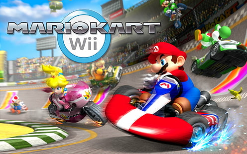 Mario, Mario Kart Wii, Bowser, Luigi, Princess Peach, Toad (Mario), Yoshi, Fondo de pantalla HD HD wallpaper