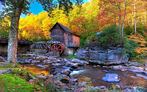 Старая деревянная мельница Glade Creek Grist Mill в государственном парке Абкок, Западная Вирджиния 1920 × 1200, HD обои HD wallpaper