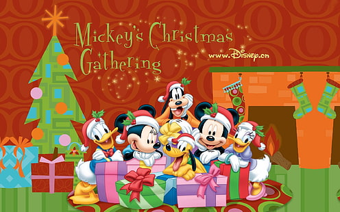 休日、クリスマス、デイジーダック、ドナルドダック、グーフィー、メリークリスマス、ミッキーマウス、ミニーマウス、 HDデスクトップの壁紙 HD wallpaper