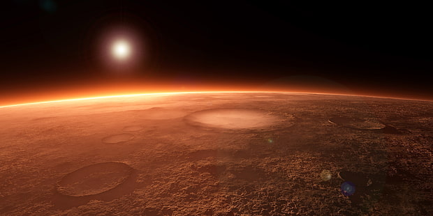 الخيال العلمي ، المريخ ، فوهة البركان ، الكوكب ، الكوكب ، الشمس، خلفية HD HD wallpaper