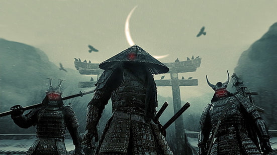 Augen, Monster, Mond, Schlag, Rot, Samurai, Sauger, HD-Hintergrundbild HD wallpaper