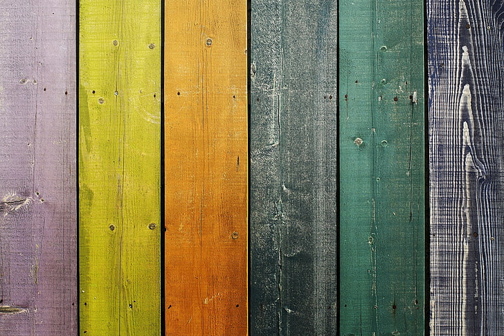 кафяви и разноцветни дъски от дърво, фон, дъска, цвят, HD тапет
