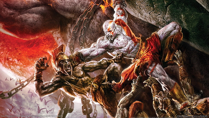 Kratos e ilustração de monstro, God of War, God of War III, HD papel de parede