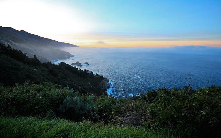 Big Sur Sunrise, amanecer, mar, montañas, Fondo de pantalla HD