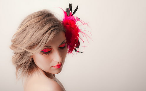 mujer, cara, maquillaje, pintalabios rojo, modelo, ojos cerrados, Fondo de pantalla HD HD wallpaper