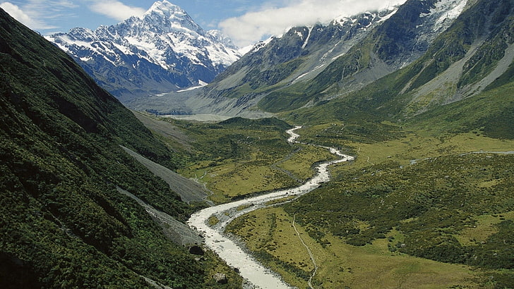 Luftaufnahme der kurvenreichen Straße, Landschaft, Natur, Berge, Fluss, Tal, HD-Hintergrundbild