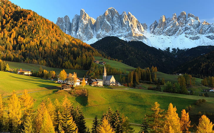 Swiss, Pegunungan Alpen, pegunungan, bukit, rumah, musim gugur, Swiss, Pegunungan Alpen, Pegunungan, Bukit, Rumah, Musim Gugur, Wallpaper HD