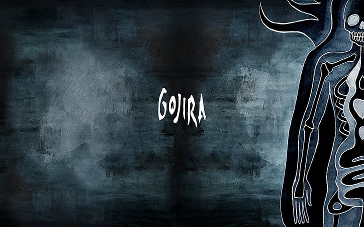 pintura gojira, gojira, heavy metal, esqueleto, capas de álbuns, logotipo da banda, arte da capa, groove metal, death metal, HD papel de parede