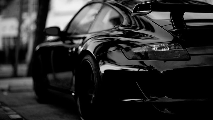 черно купе, превозно средство, кола, Porsche, монохромен, HD тапет