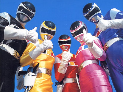 cinque costumi in colori assortiti, serie TV, Power Ranger, Black Ranger, Blue Ranger, Pink Ranger, Power Ranger nello spazio, Red Ranger, Yellow Ranger, Sfondo HD HD wallpaper