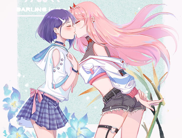 Anime, Darling in the FranXX, Ichigo (Darling in the FranXX), Yuri, Zero Two (Darling in the FranXX), HD wallpaper